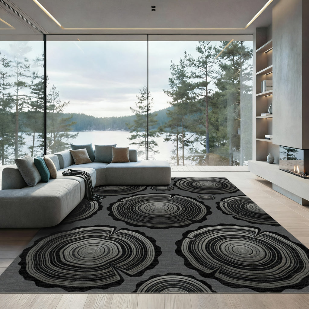 Monochromatic Wood Grain Slices Rug