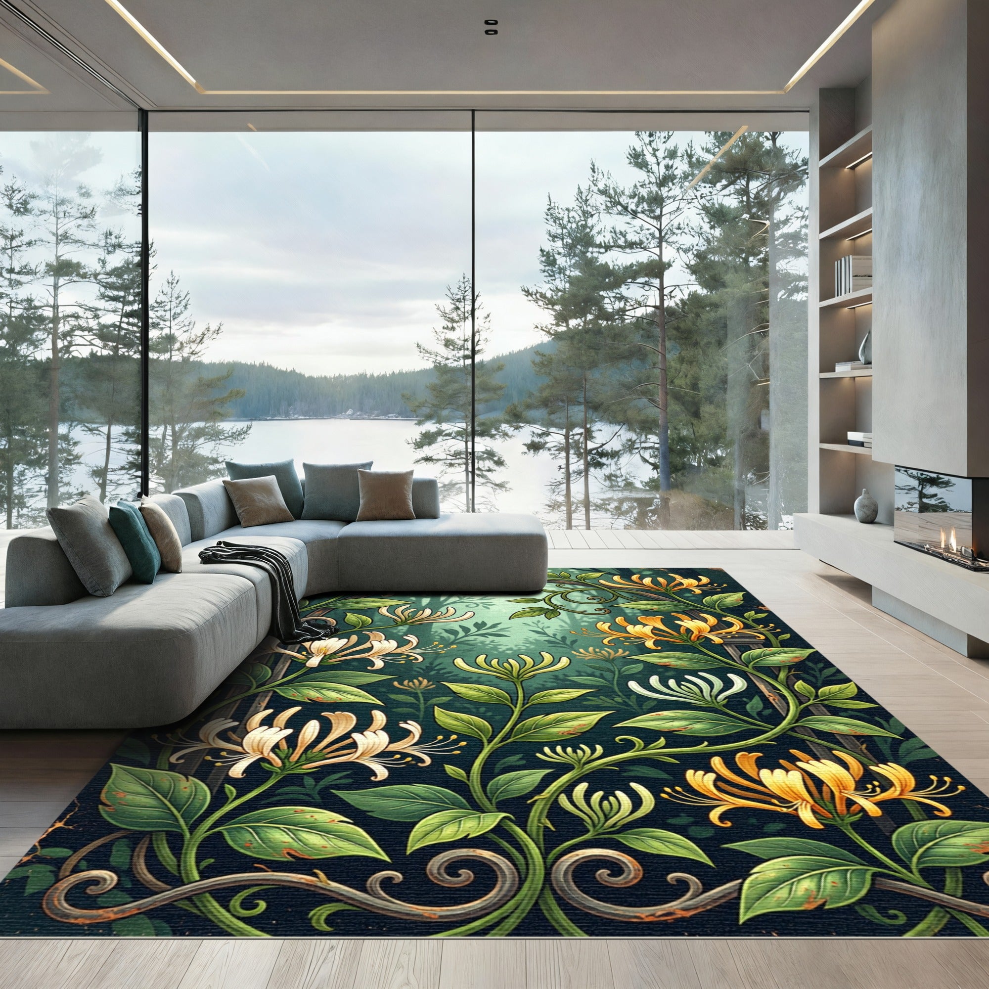 Enchanted Honeysuckle Garden Botanical Art Rug