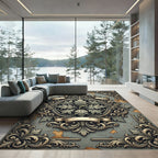 Ornate Scrollwork Acanthus Leaf Emblem Rug