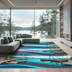 Serene Blue Nautical Harbor Wave Rug