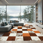 Terracotta White Abstract Checkerboard Rug