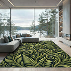 Sage Green Fern Foliage Swirls Rug