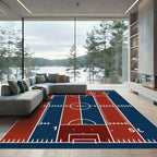 Modern Crimson and Navy Athletic Field Rug