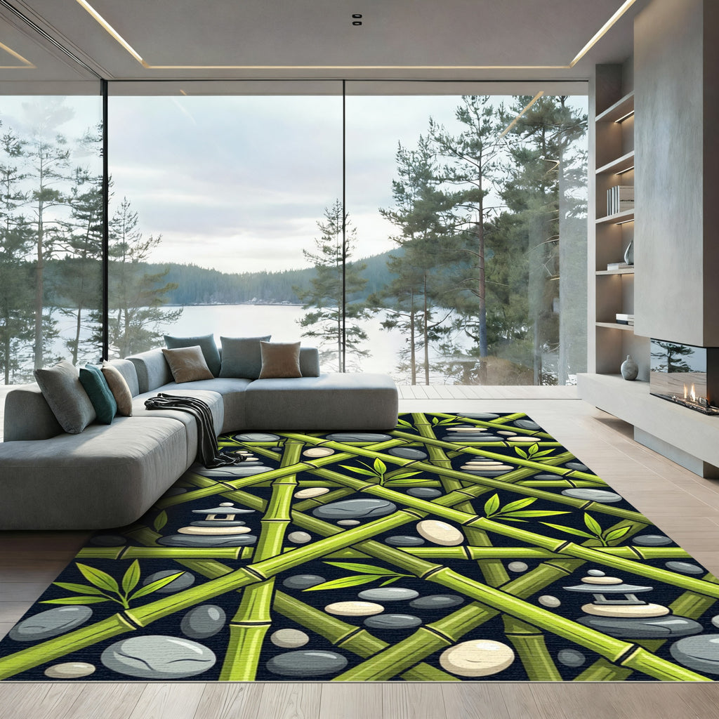 Zen Bamboo Stone Balance Art Rug