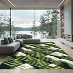 Geometric Olive Green Stepped Pyramid Rug
