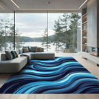 Deep Blue Oceanic Wave Strokes Rug