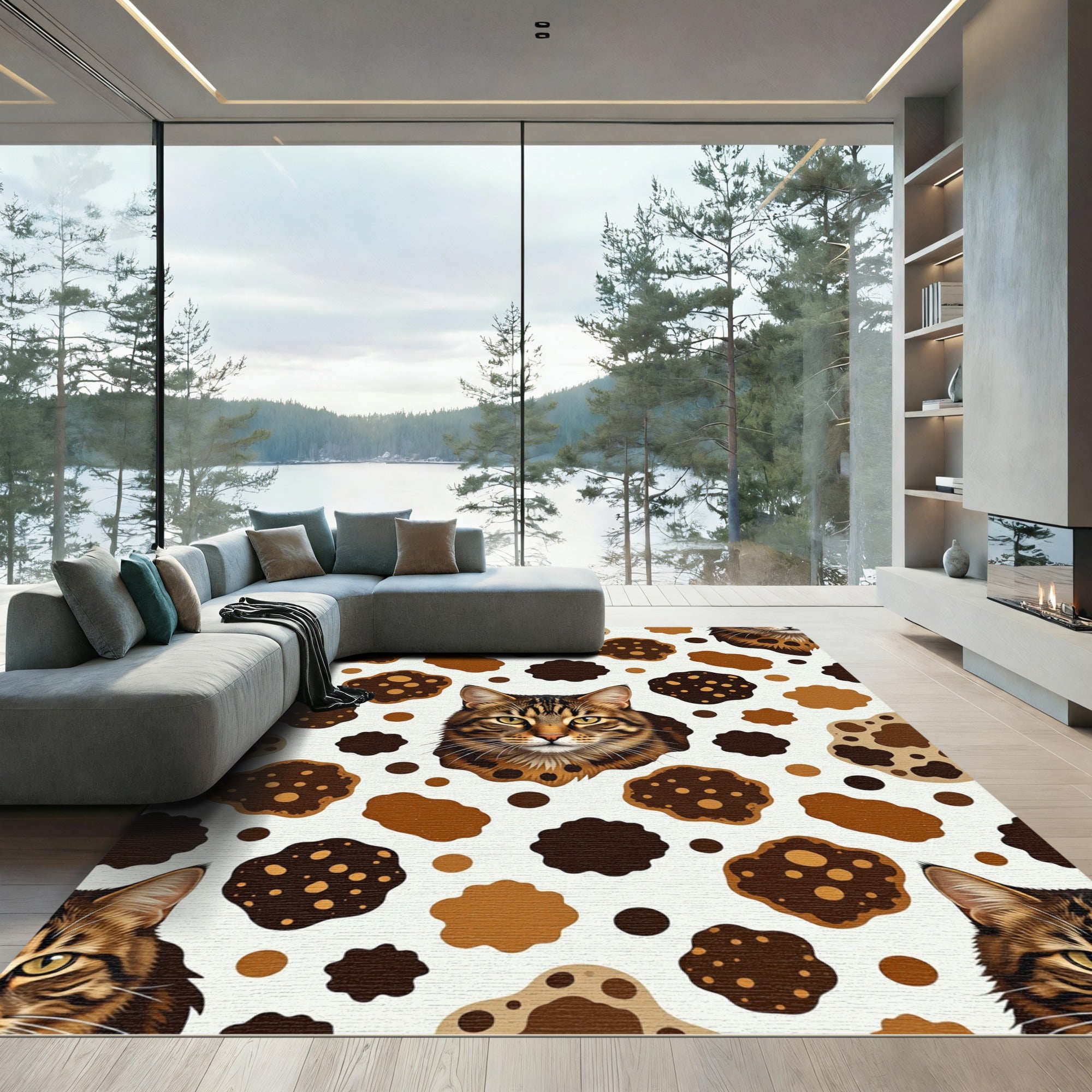 Whimsical Tabby Cat Chocolate Cookie Rug