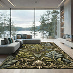 Ornate Forest Green Acanthus Leaf Damask Rug