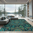 Teal and Gold Starry Mandala Rug