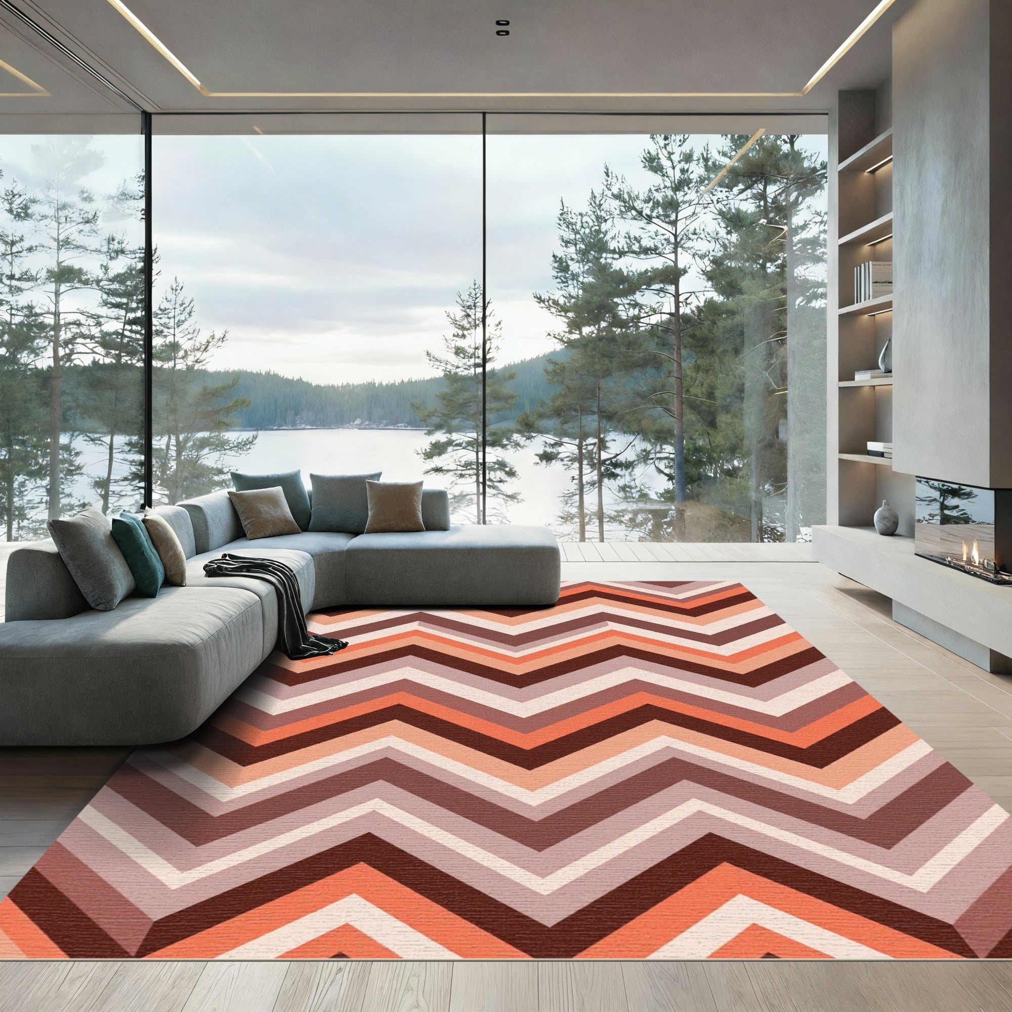Retro Earthy Chevron Zigzag Area Rug