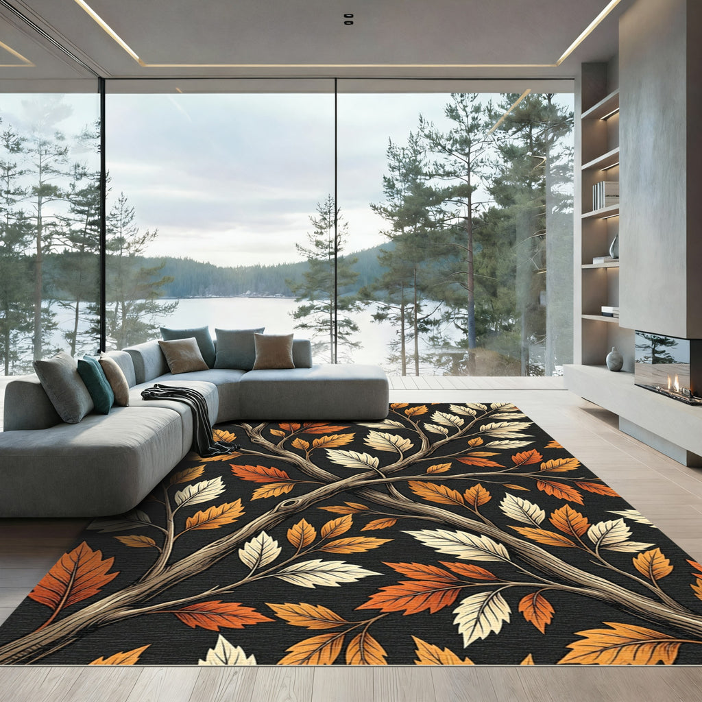 Autumnal Amber Leaf Interlacing Branch Rug