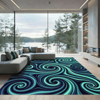 Deep Teal Abstract Fluid Wave Swirl Rug