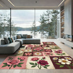 Vintage Blush Rose Daisy Patchwork Grid Rug