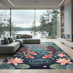 Koi Fish Pagoda Cherry Blossom Pond Rug