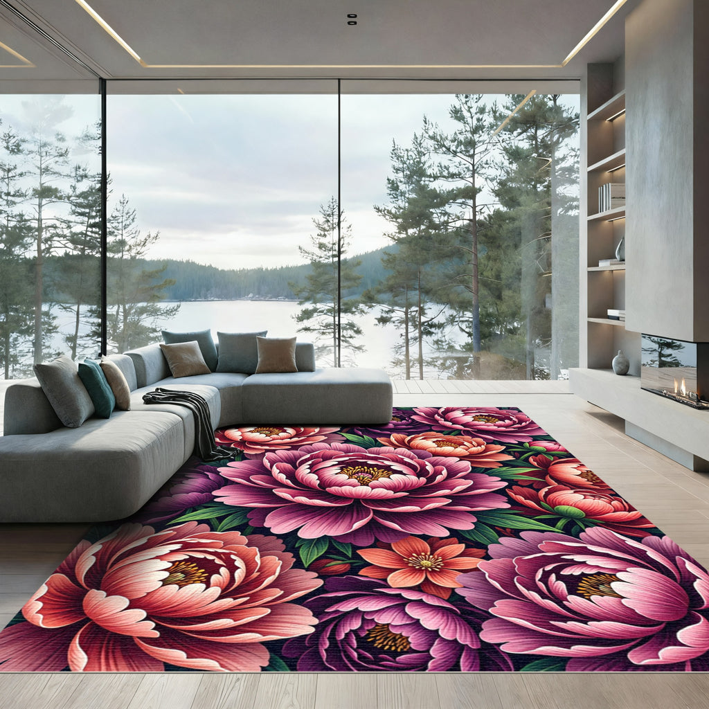 Vibrant Magenta Peony Garden Rug