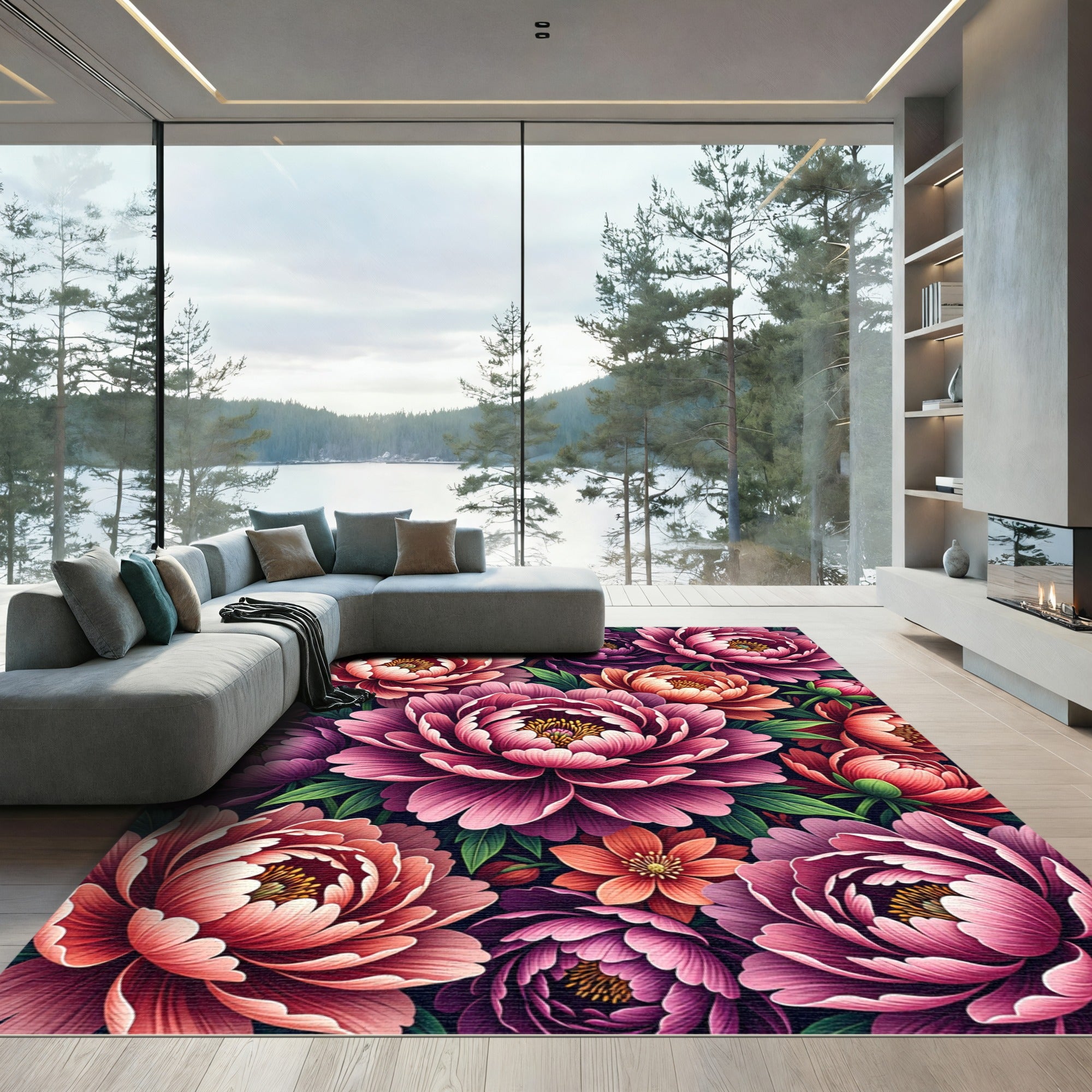 Vibrant Magenta Peony Garden Rug