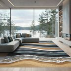 Modern Abstract Golden Sand Tidal Wave Rug