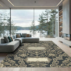 Elegant Charcoal Silver Floral Damask Arrangement Rug