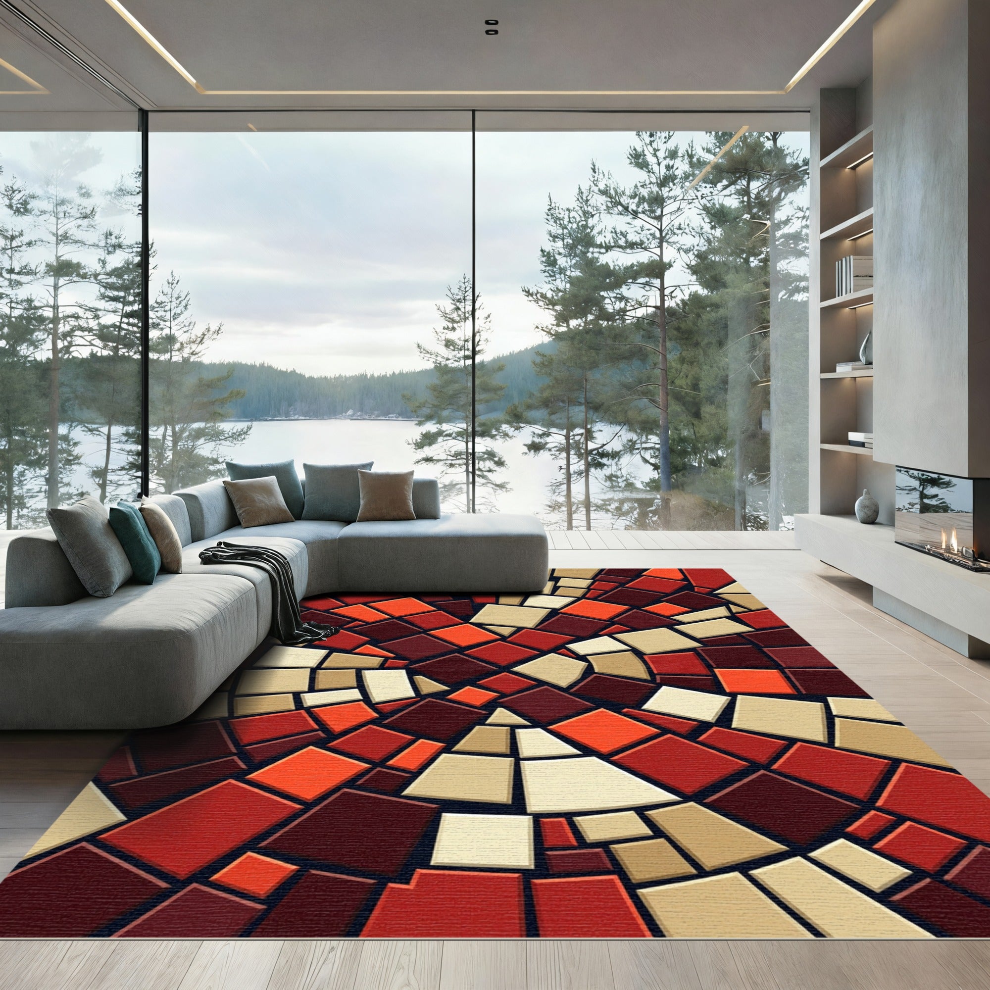 Radiant Red Cream Geometric Tessellation Rug
