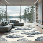 Whimsical Gray Cloudy Sky Illustration Rug