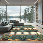 Southwestern Desert Cactus Geometric Stripe Rug