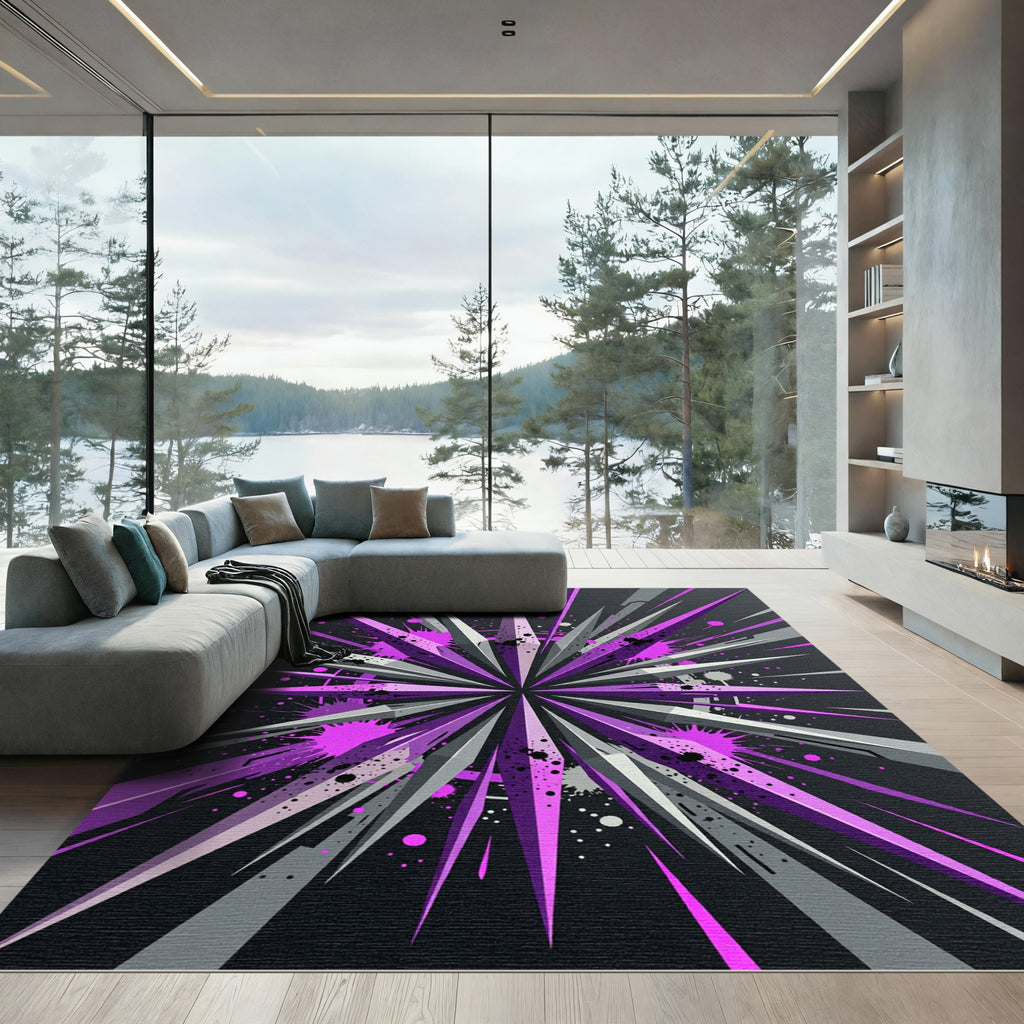 Abstract Geometric Purple Starburst Rug