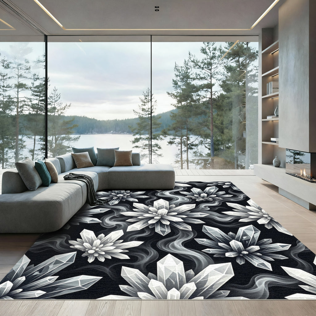 Ethereal Black and White Crystal Smoke Rug