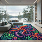 Vibrant Underwater Octopus with Bubbles Rug