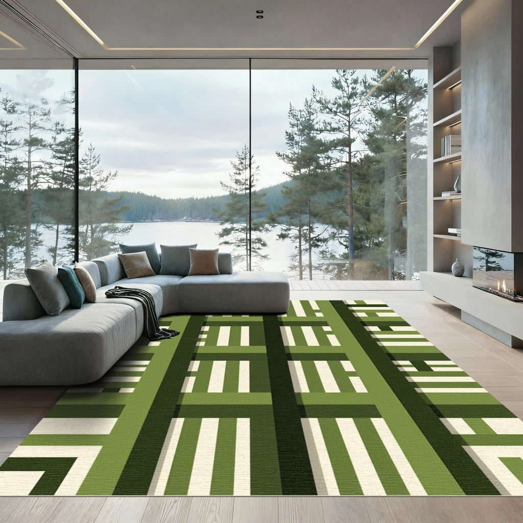 Abstract Green Stripe Geometric Rug