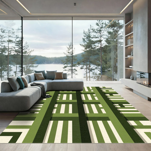 Abstract Green Stripe Geometric Rug