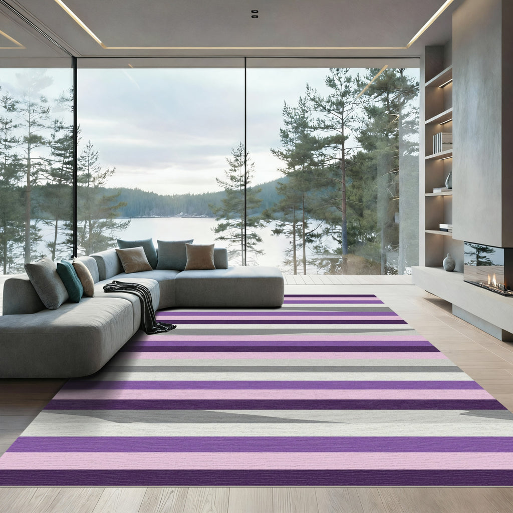 Modern Purple Gray Lavender Stripes Rug