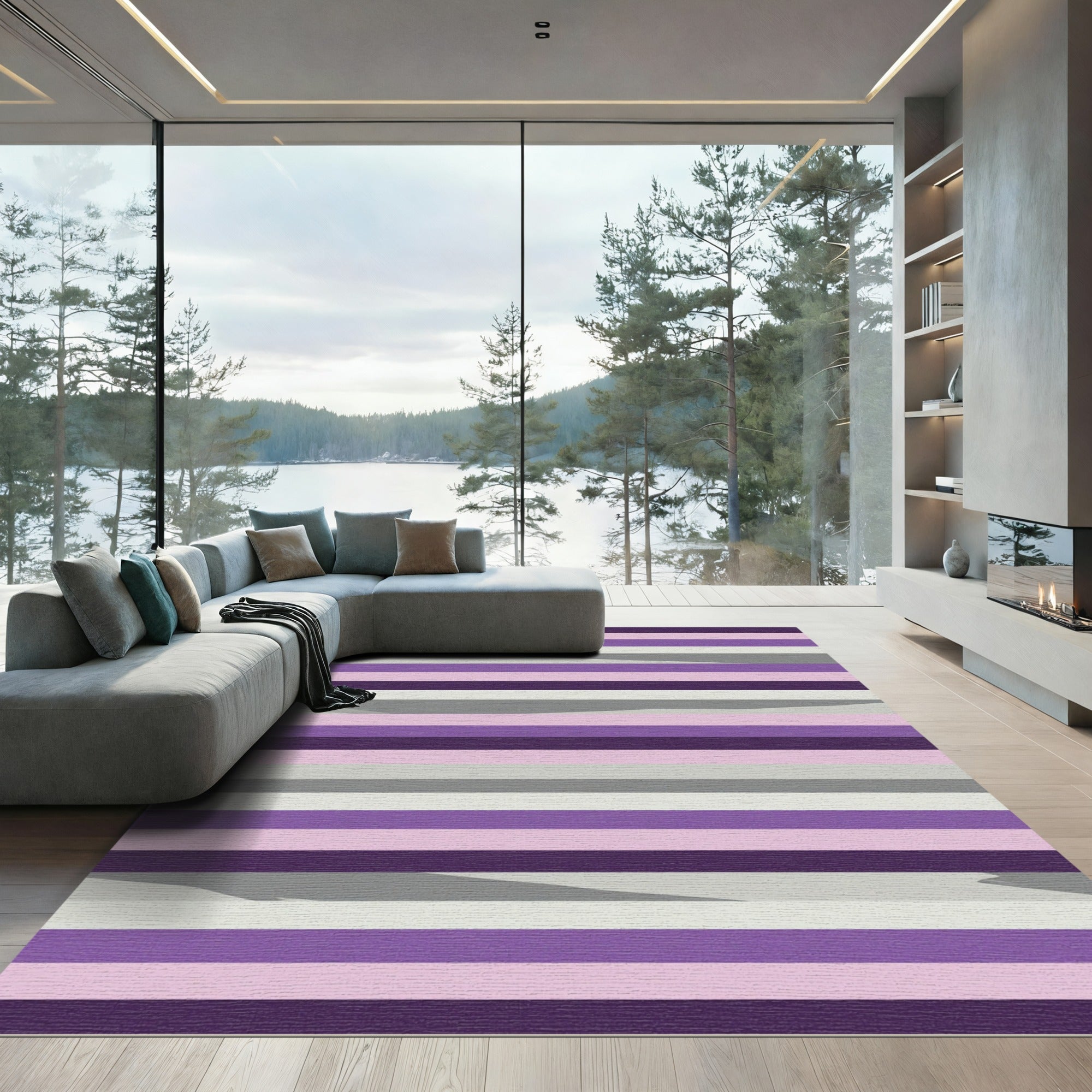 Modern Purple Gray Lavender Stripes Rug