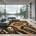 Earthy Fossil Skulls Hexagon Bone Tile Rug
