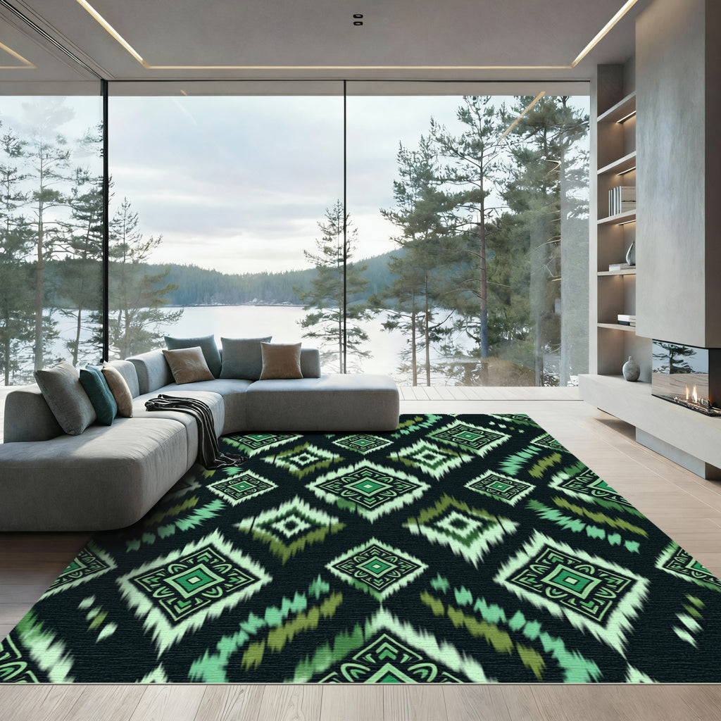 Green Diamond Zigzag Ikat Rug