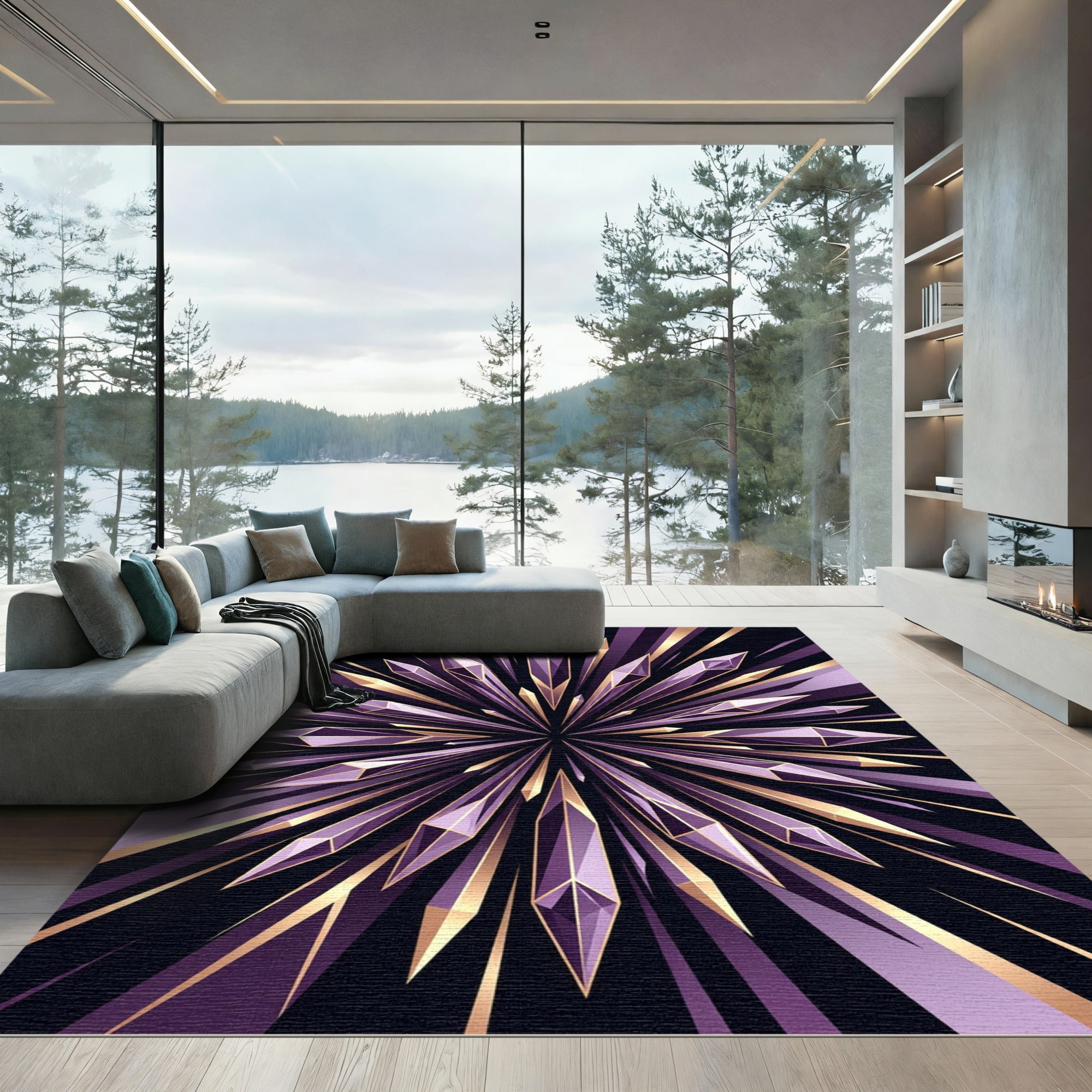 Radiant Amethyst Crystal Starburst Rug