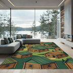 Isometric Green Forest Cabin Village Rug