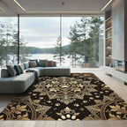 Ornate Gold Paw Damask Medallion Rug