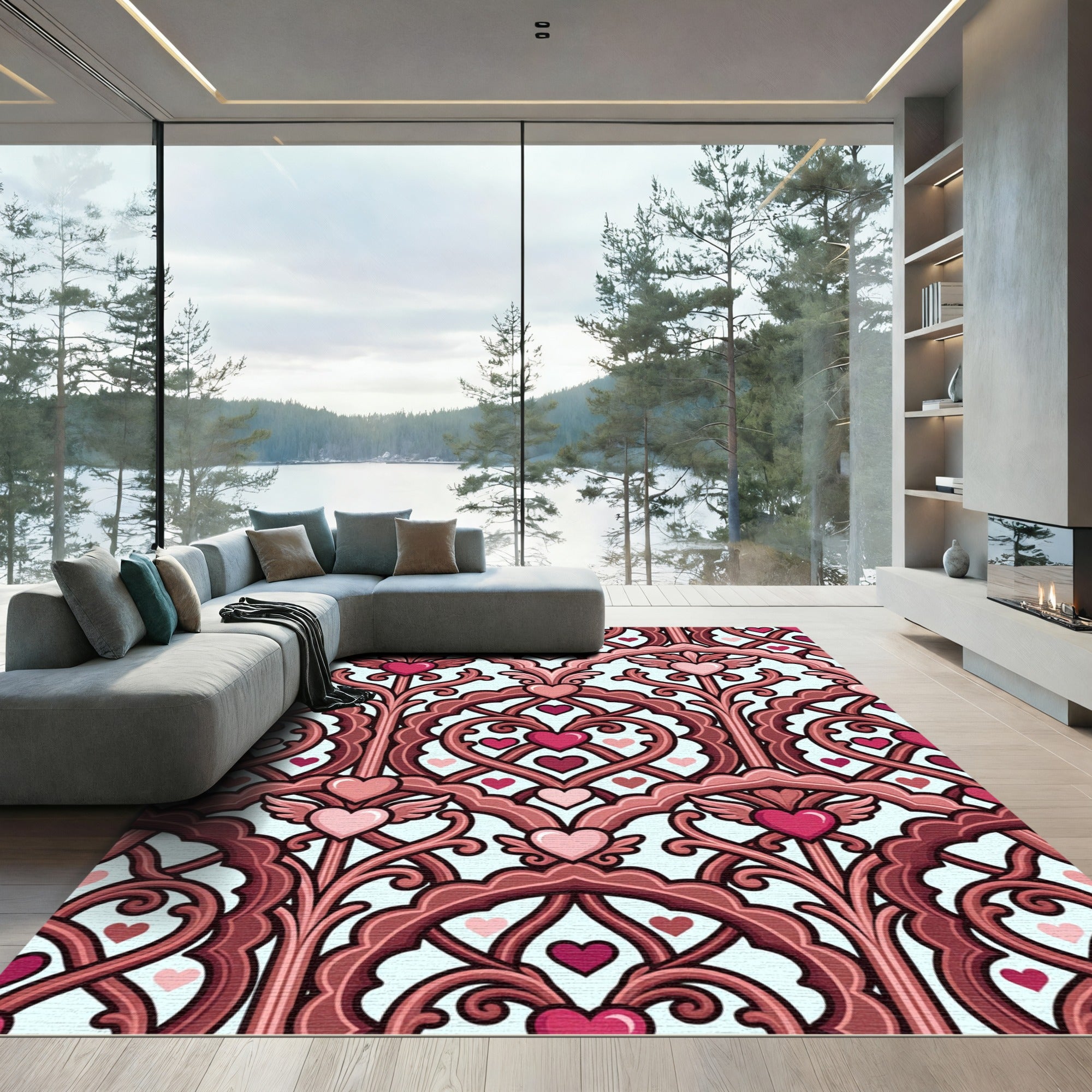 Crimson Heart Arch Scrollwork Rug