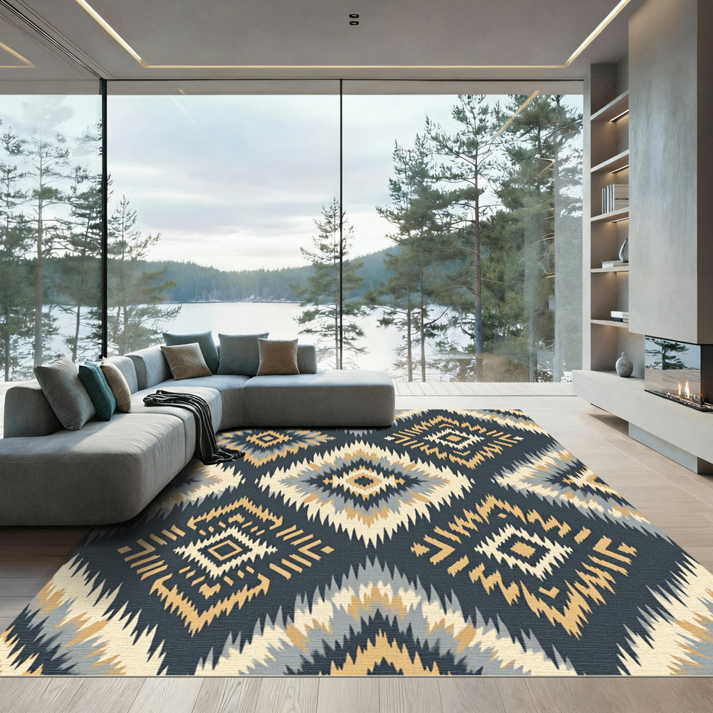 Tribal Diamond Geometric Warm Tones Rug