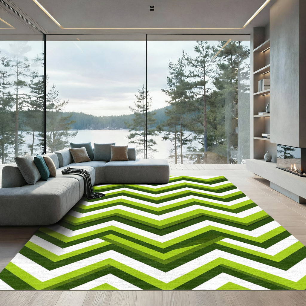 Modern Vibrant Green Zigzag Chevron Rug