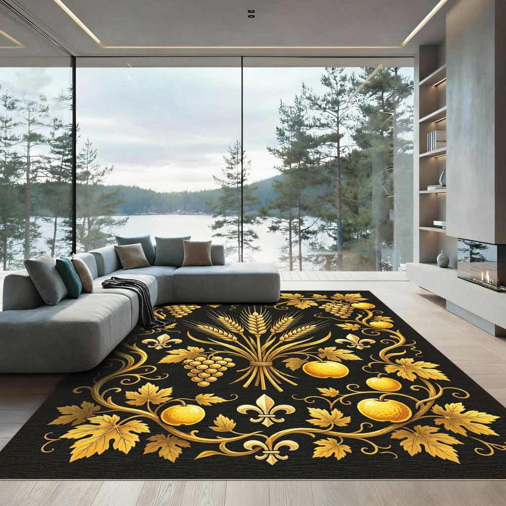 Golden Wheat Fleur de Lis Vine Rug