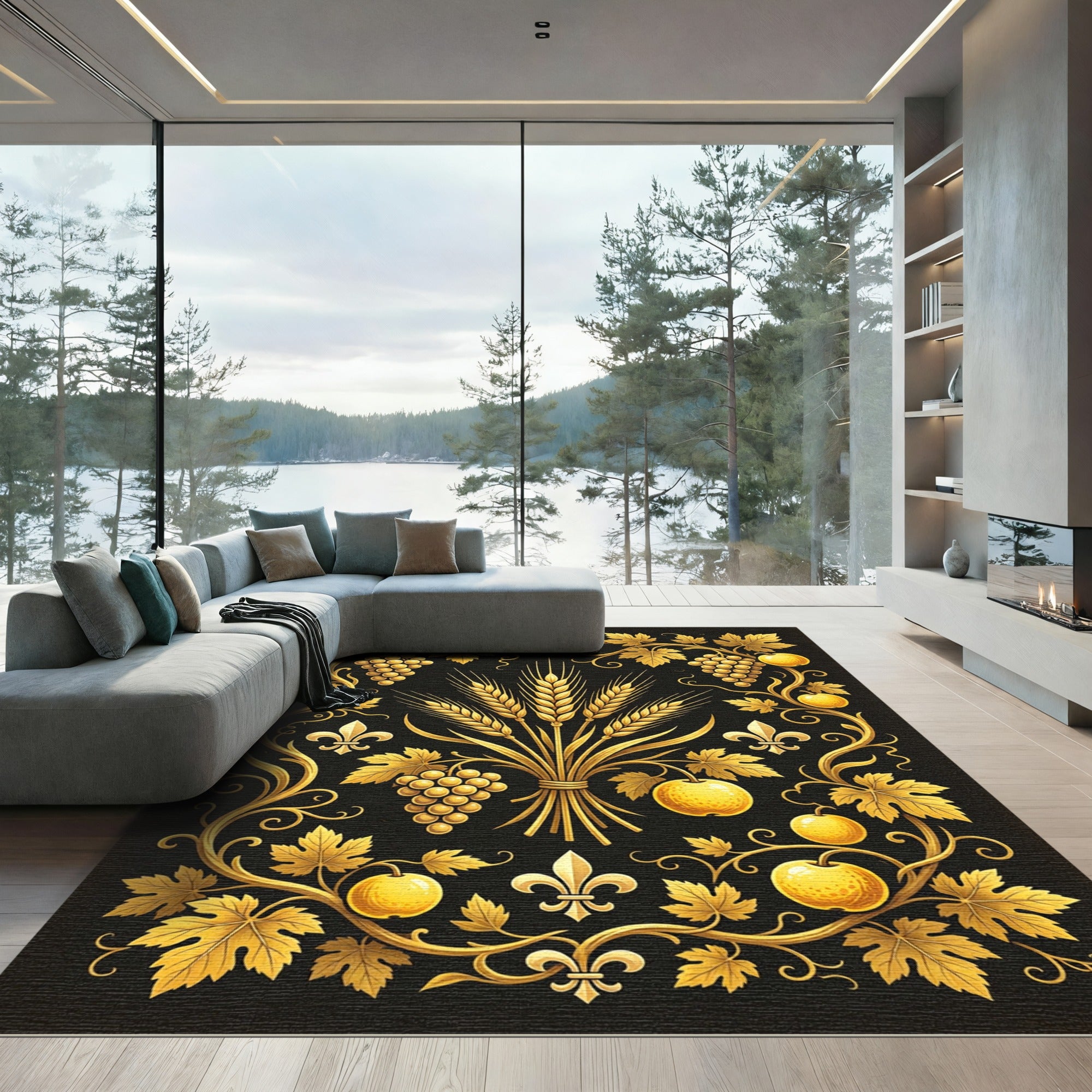 Golden Wheat Fleur de Lis Vine Rug