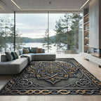 Ornate Silver Gold Filigree Medallion Rug