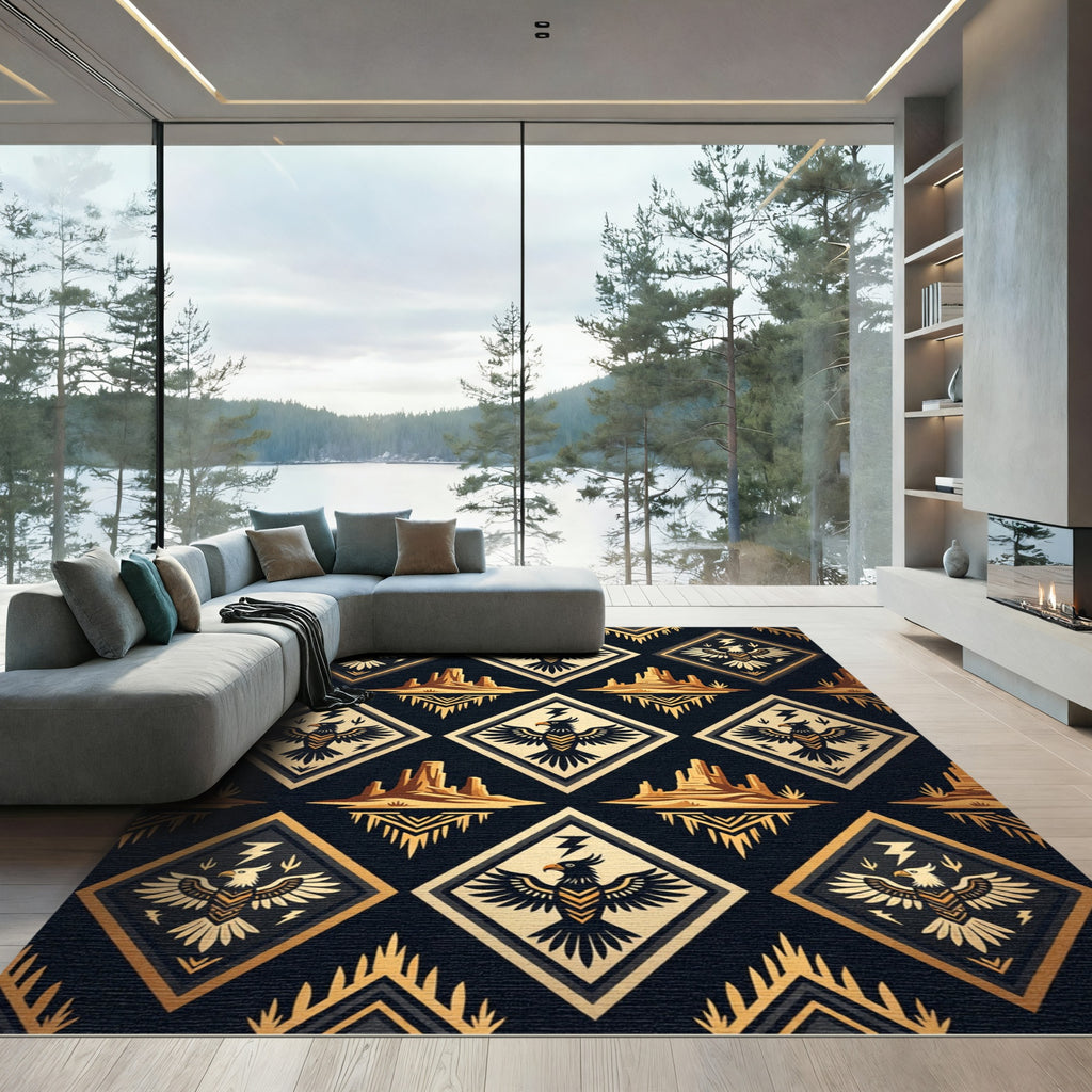 Black Gold Southwestern Eagle Desert Rug