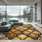 Golden Trellis Floral Damask Medallion Rug