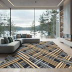Modern Gold and Gray Intersecting Lattice Rug