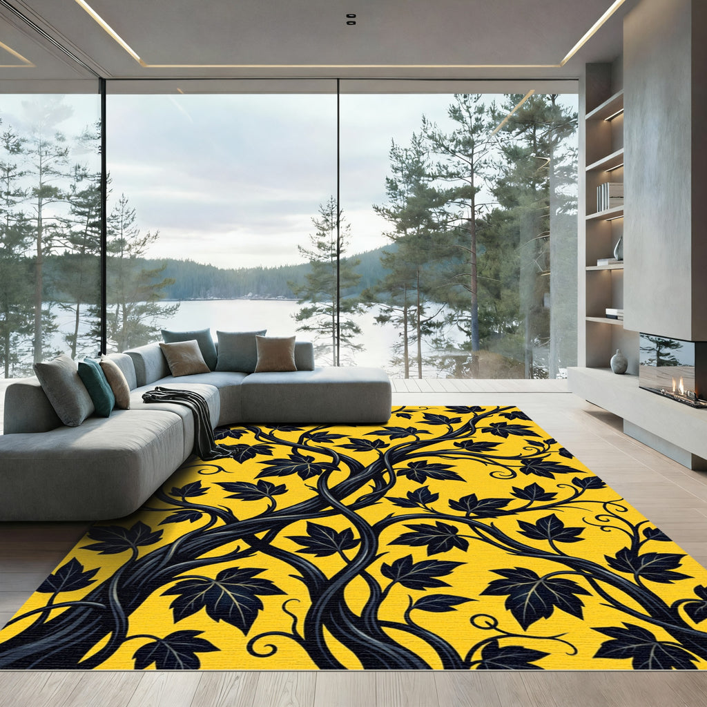 Vivid Yellow Dark Vine Foliage Rug