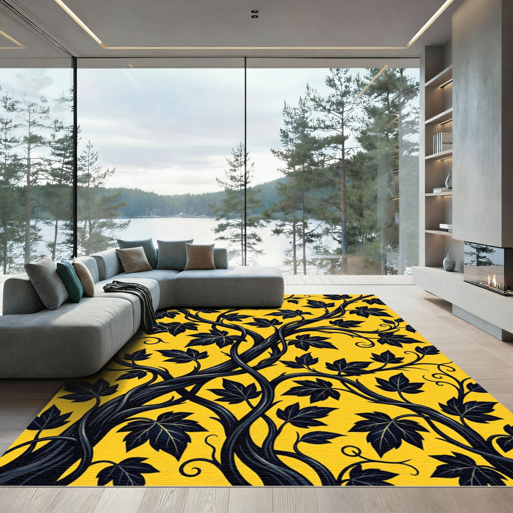 Vivid Yellow Dark Vine Foliage Rug