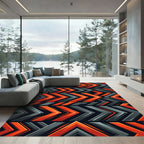 Vibrant Orange Charcoal Geometric Arrow Rug
