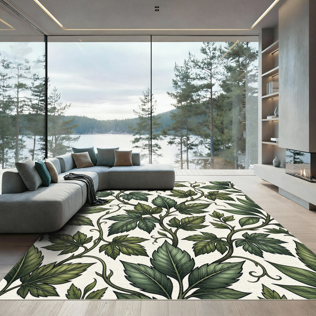 Deep Green Leaf Vine Composition Rug